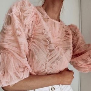 Tulle balloon sleeve blouse